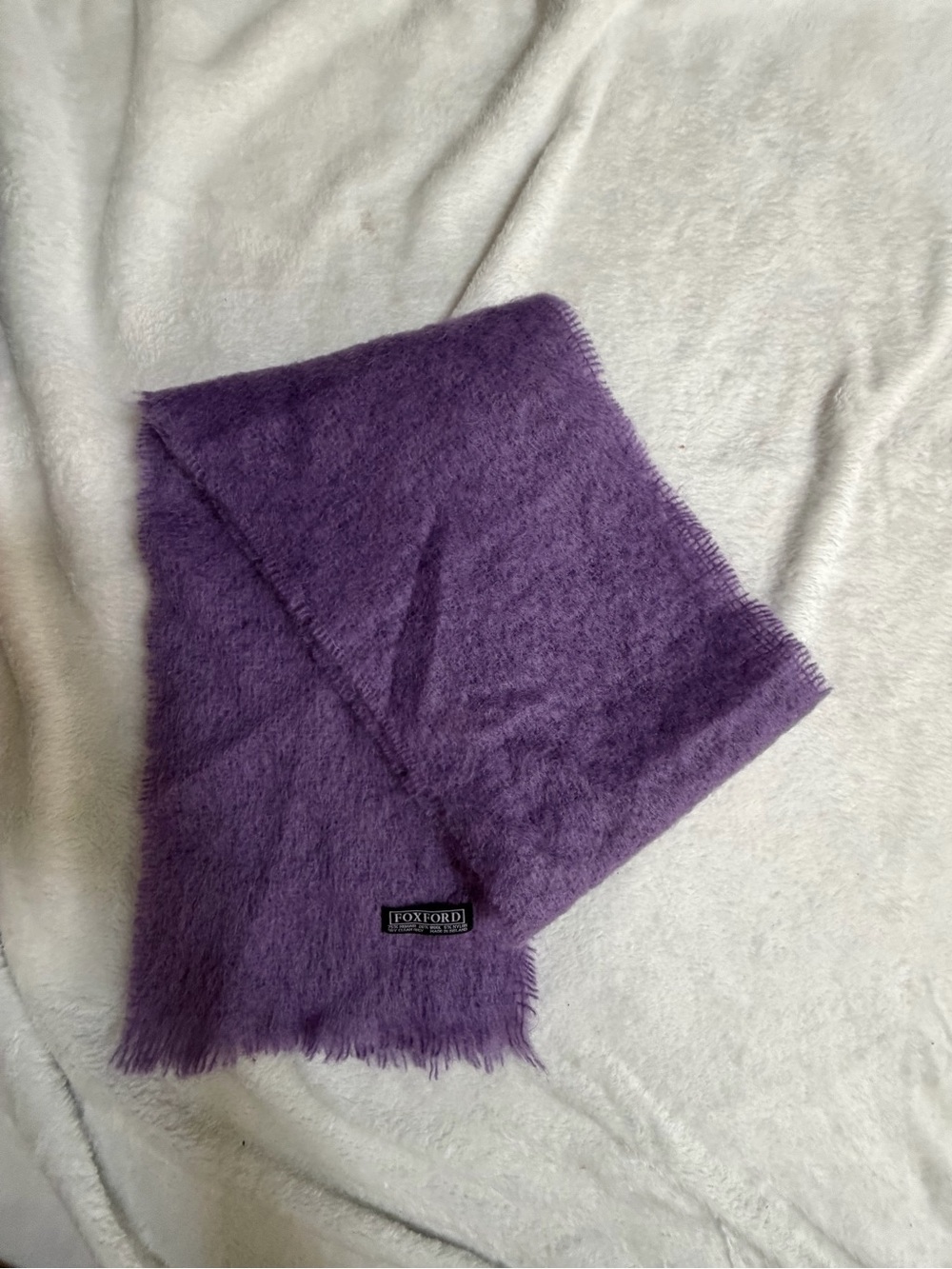 Vintage 1980s–90s Foxford Purple Mohair Wool Scarf Made in Ireland